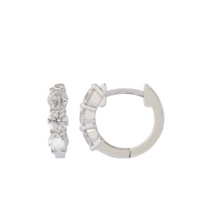 14K GOLD Round Lab Grown Diamond 3 Stone Huggies Earing
