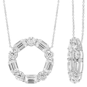 14K Gold Lab Grown Diamond Circle of Life Pendant (Round & Emerald)