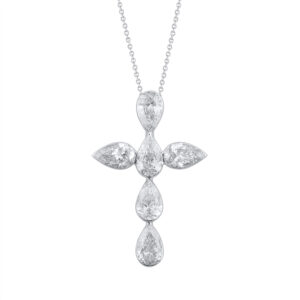 14K Gold Lab Grown Diamond Fancy Shape Pear Cross Pendant (6 CT)