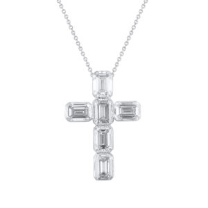 14K Gold Lab Grown Diamond Emerald Cut Cross Pendant (6 3/8 CT)