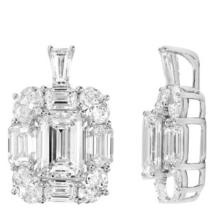 14K Gold Lab Grown Diamond Side Baguette Fancy Emerald Cut Center Pendant (4 3/4 CT)