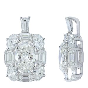14K Gold Lab Grown Diamond Side Baguette Fancy Oval Cut Center Pendant (5 CT)