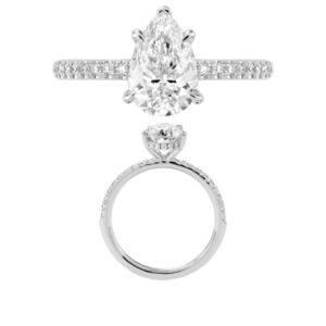 14K Gold Lab Grown Diamond Diamond Shank Hidden Halo Ring Pear Cut 1.5 CT Center with 1/4 CT Side Diamonds
