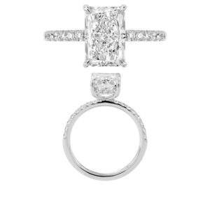 14K Gold Lab Grown Diamond Diamond Shank Hidden Halo Ring Radiant Cut 3 CT Center with 1/3 CT Side Diamonds