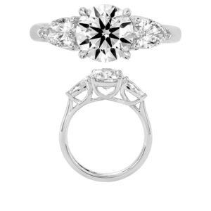 14K Gold Lab Grown Diamond 3 Stone Pear Solitaire Ring 1.5 CT Center with 5/8 CT Side Diamonds