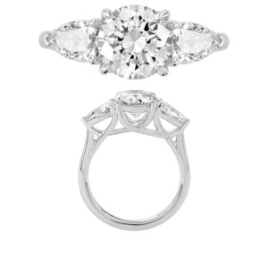 14K Gold Lab Grown Diamond 3 Stone Pear Solitaire Ring 2 CT Center with 1 CT Side Diamonds