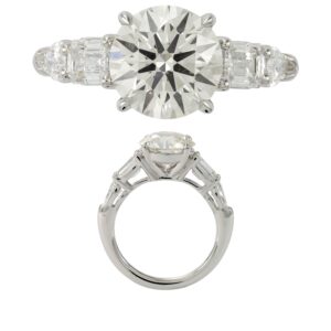 14K Gold Lab Grown Diamond 5 Stone Fancy Center Ring Round Cut 3 CT Center with 1.5 CT Side Diamonds