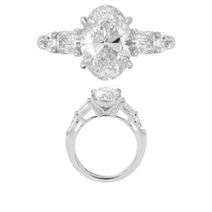 14K Gold Lab Grown Diamond 5 Stone Fancy Center Ring Oval Cut 3 CT Center with 1.5 CT Side Diamonds