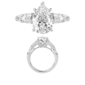 14K Gold Lab Grown Diamond 5 Stone Fancy Center Ring Radiant Cut 3 CT Center with 1.5 CT Side Diamonds