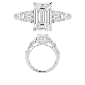 14K Gold Lab Grown Diamond 5 Stone Fancy Center Ring Emerald Cut 3 CT Center with 1.5 CT Side Diamonds