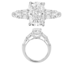 14K Gold Lab Grown Diamond 5 Stone Fancy Center Ring Cushion Cut 3 CT Center with 1.5 CT Side Diamonds