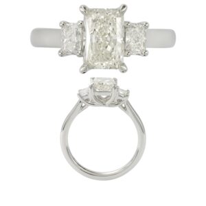 14K Gold Lab Grown Diamond 3 Stone Ring Radiant Cut 1.5 CT Center with 1/2 CT Side Diamonds