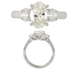 14K Gold Lab Grown Diamond 3 Stone Ring Oval Cut 1.5 CT Center with 1/2 CT Side Diamonds
