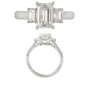 14K Gold Lab Grown Diamond 3 Stone Ring Emerald Cut 1.5 CT Center with 1/2 CT Side Diamonds