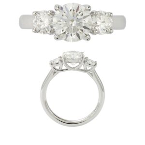 14K Gold Lab Grown Diamond 3 Stone Ring Round Cut 1.5 CT Center with 1/2 CT Side Diamonds