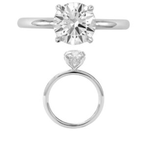 14K Gold Lab Grown Diamond Hidden Halo Plain Shank Ring Round Cut 1.5 CT Center with 1/20 CT Side Diamonds