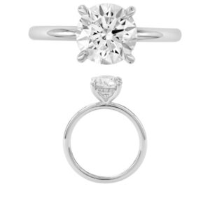 14K Gold Lab Grown Diamond Hidden Halo Plain Shank Ring Round Cut 2.0 CT Center with 1/20 CT Side Diamonds