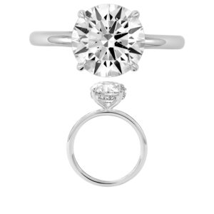 14K Gold Lab Grown Diamond Hidden Halo Plain Shank Ring Round Cut 3.0 CT Center with 1/10 CT Side Diamonds