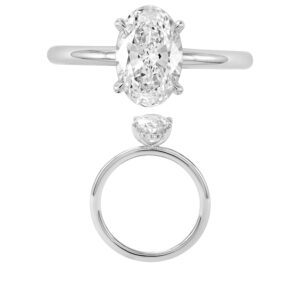 14K Gold Lab Grown Diamond Hidden Halo Plain Shank Ring Oval Cut 2.0 CT Center with 1/20 CT Side Diamonds