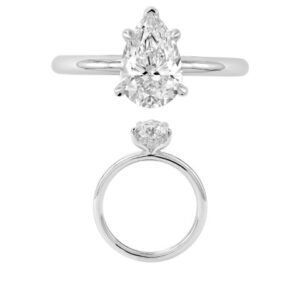 14K Gold Lab Grown Diamond Hidden Halo Plain Shank Ring Pear Cut 1.5 CT Center with 1/20 CT Side Diamonds