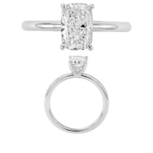 14K Gold Lab Grown Diamond Hidden Halo Plain Shank Ring Cushion Cut 1.5 CT Center with 1/20 CT Side Diamonds