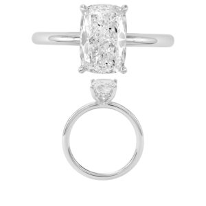 14K Gold Lab Grown Diamond Hidden Halo Plain Shank Ring Cushion Cut 2.0 CT Center with 1/20 CT Side Diamonds