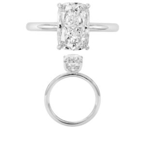 14K Gold Lab Grown Diamond Hidden Halo Plain Shank Ring Cushion Cut 3.0 CT Center with 1/10 CT Side Diamonds