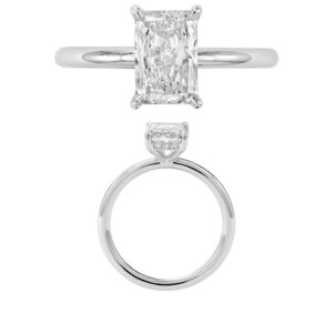 14K Gold Lab Grown Diamond Hidden Halo Plain Shank Ring Radiant Cut 1.5 CT Center with 1/20 CT Side Diamonds