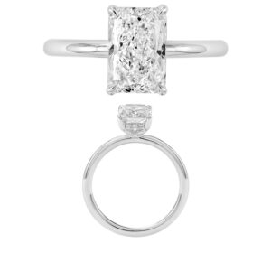 14K Gold Lab Grown Diamond Hidden Halo Plain Shank Ring Radiant Cut 2.0 CT Center with 1/20 CT Side Diamonds