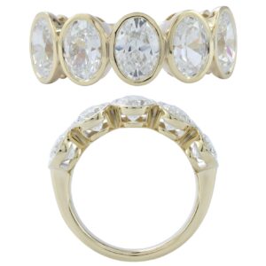 14K Gold Lab Grown Diamond Bezel Set Band 3.75 CT Oval Cut