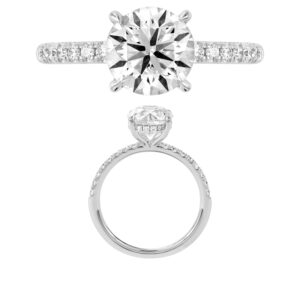 14K Gold Lab Grown Diamond Diamond Shank Hidden Halo Ring Round Cut 2 CT Center with 1/4 CT Side Diamonds