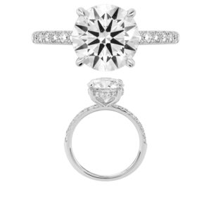 14K Gold Lab Grown Diamond Diamond Shank Hidden Halo Ring Round Cut 3 CT Center with 1/3 CT Side Diamonds