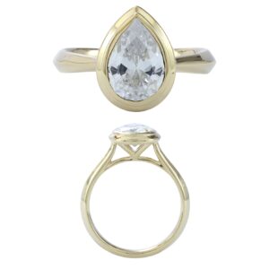 14K Gold Lab Grown Diamond Ring Pear Cut 2 CT WT