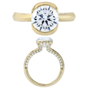 14K Gold Lab Grown Diamond Ring Round Cut 3 CT Center with 1/2 CT Side Diamonds
