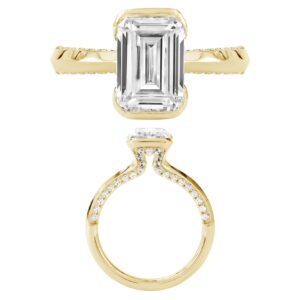 14K Gold Lab Grown Diamond Ring Emerald Cut 3 CT Center with 1/2 CT Side Diamonds