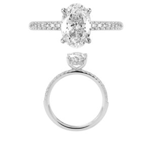 14K Gold Lab Grown Diamond Diamond Shank Hidden Halo Ring Oval Cut 1.5 CT Center with 1/4 CT Side Diamonds
