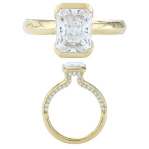 14K Gold Lab Grown Diamond Ring Radiant Cut 3 CT Center with 1/2 CT Side Diamonds