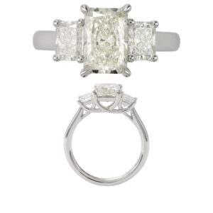 14K Gold Lab Grown Diamond 3 Stone Ring Radiant Cut 2 CT Center with 1 CT Side Diamonds