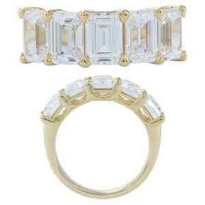 14K Gold Lab Grown Diamond 5 Stone Band 5 CT Emerald Cut