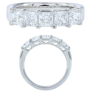 14K Gold Lab Grown Diamond 5 Stone Band 2.5 CT Princess Cut