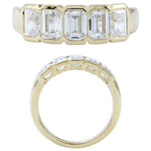 14K Gold Lab Grown Diamond Half Bezel Set Band 2.5 CT Emerald Cut