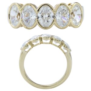 14K Gold Lab Grown Diamond Half Bezel Set Band 2.5 CT Oval Cut