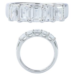 14K Gold Lab Grown Diamond 5 Stone Band 2.5 CT Emerald Cut