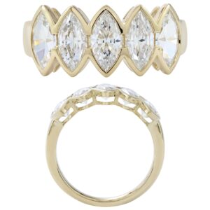 14K Gold Lab Grown Diamond Half Bezel Set Band 2.5 CT Marquise Cut