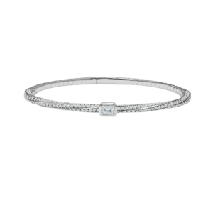 14K Gold Lab Grown Diamond Fancy Shape Halfway Bangle Emerald Cut 2 CT (239 Stones)