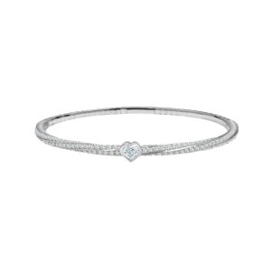 14K Gold Lab Grown Diamond Fancy Shape Halfway Bangle Heart Shape 2 CT (239 Stones)
