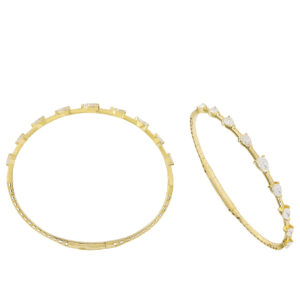 14K Gold Lab Grown Diamond Fancy Shape Halfway Bangle Pear Cut 2 CT (9 Stones)