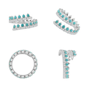14K Gold Lab Grown Diamond & Turquoise Flex Ring (0.88 CT Diamond + 0.75 CT Turquoise, 48 Diamond Stones & 24 Turquoise Stones)