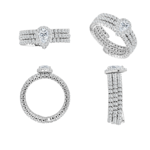14K Gold Lab Grown Diamond Flex Ring Oval Cut (3/8 CT Center, 1 1/5 CT Side Stones, 121 Stones)